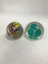 Two pieces Vintage glass Paperweight  MURANO green swirls red blue yellow - £35.82 GBP