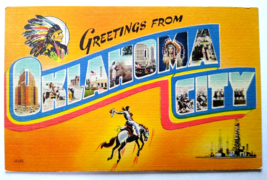 Greetings From Oklahoma City Large Letter Linen Postcard Colourpicture Unused - £11.00 GBP