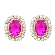 Rhinestone Inlaid Europ EAN And American Fashion Oval Party Earrings - Rose - $14.99