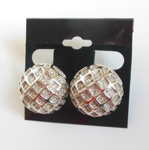 Vintage Polcini Pair Clip on Earrings Round with Clear Crystals Signed - £21.51 GBP