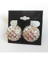 Vintage Polcini Pair Clip on Earrings Round with Clear Crystals Signed - £21.54 GBP