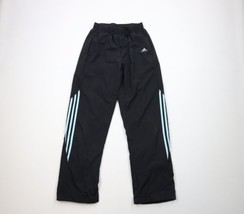 Vtg Adidas Womens Small Spell Out Striped Lined Wide Leg Pants Black Pol... - $49.45