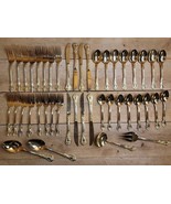 Stanley Roberts Gold Valentine Electroplate Floral Pierced Flatware 44 p... - $344.64 CAD