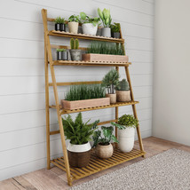 Ladder Plant Stand-4 Tier Freestanding Bamboo Storage Shelf Indoor Patio - £112.99 GBP