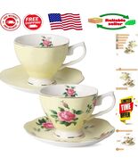 Luxury Floral Tea Set - 8 oz Porcelain Cups with Coasters, Dishwasher Safe - $738.34 MXN