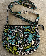 Vera Bradley Teal Green White Black Flowers Small Cross Body Purse Magnetic - £15.35 GBP