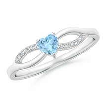 ANGARA Solitaire Aquamarine Heart Promise Ring with Diamond Accents - £666.79 GBP