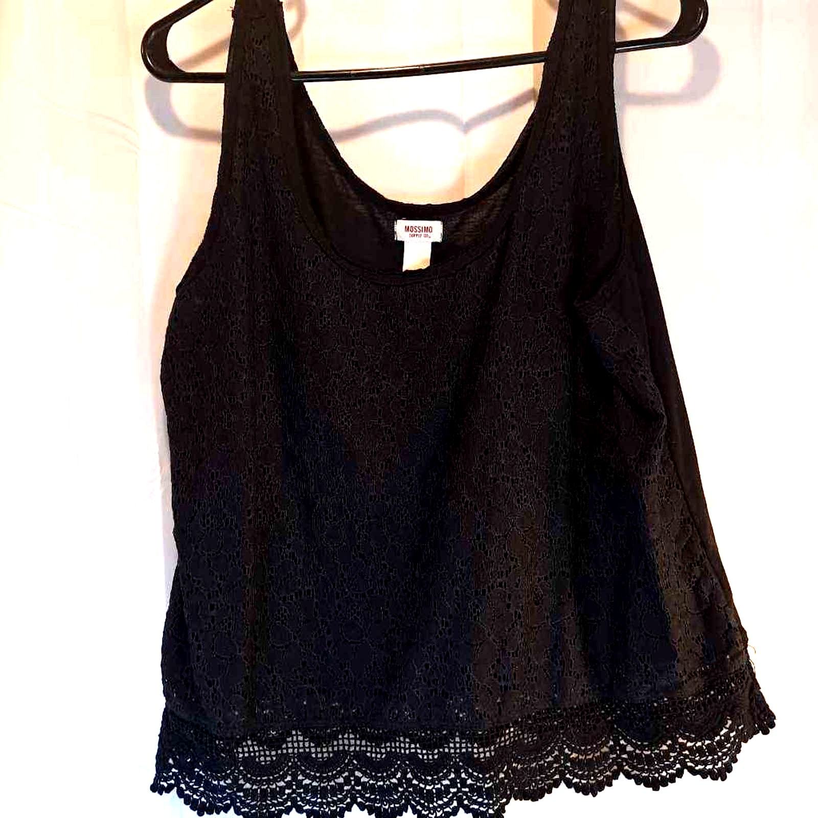 Mossimo Women&#39;s Tank Top Black Sleeveless Scoop Neck Scalloped Lace Plus... - $9.89
