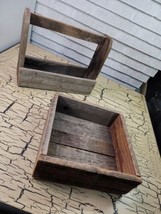 2 Antique VTG Wooden Rustic Farm Box &amp; Wood Carry Caddy Toolbox Tote Bas... - $33.85