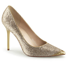 Pleaser CLASSIQUE-20 Women&#39;s Gold Glittery Lame Pu 4&quot; Pointed-Toe Pump Shoes - £43.31 GBP