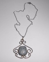 Vintage Sterling Silver &amp; Agate Pendant Necklace 1930&#39;s - £38.66 GBP