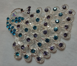 Women&#39;s Large Elegant Metal White Blue Peacock Rhinestones Crystal Broach Pin - £4.35 GBP