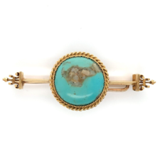 Victorian 14k Yellow Gold Genuine Natural Turquoise Bar Pin Jewelry (#J6047) - $11,967.28 MXN