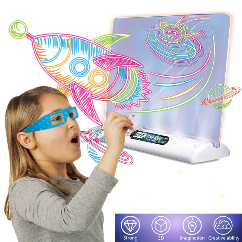3D Magic Drawing Pad LED Light Colorful Space Ocean Dinosaur Painting Board Kids - £15.16 GBP+