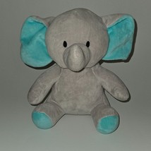 Baby Kiss Elephant Plush Gray Aqua Blue 8&quot; Stuffed Animal Toy Lovey READ - £19.35 GBP