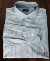 Ermenegildo Zegna Grey Long Sleeve Striped Slim Fit 100% Cotton Shirt Me... - £25.53 GBP