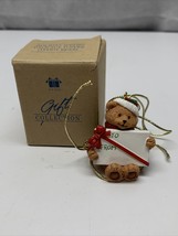NEW VINTAGE AVON 2001  HOLIDAY WISHES  PACKAGE TOPPER TEDDY BEAR ORNAMEN... - $17.82