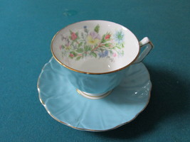 Aynsley England cup and saucer light blue and flowers bouquet touches of gold - £43.52 GBP