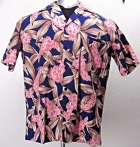 Vintage Hilo Hattie Men&#39;s (Xl) Blue Pink Floral Print Aloha Hawaiian Shirt Usa - £41.44 GBP