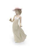Lladro Figurine, Vintage NAO Porcelain Young Woman Pink Hat, Green Dress... - $83.85