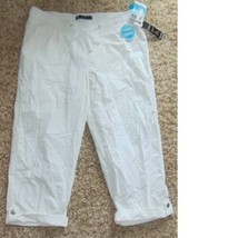 Womens Crop Pants Lee White Elastic Waist Adj Leg Pull On Relaxed Pants-... - £18.69 GBP