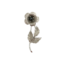 Vintage Wells Sterling Silver Ladies Flower with black pearl Brooch Pin - $34.64