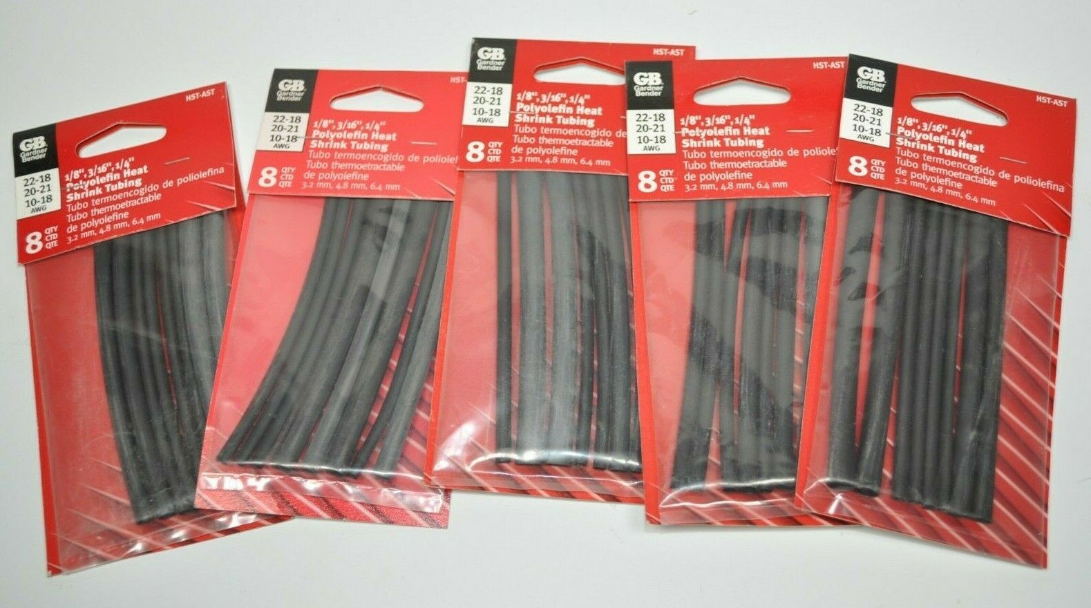 Lot of 5 Packs of 8 Gardner Bender Assorted Heat Shrink Tubing 1/8" 3/16" 1/4