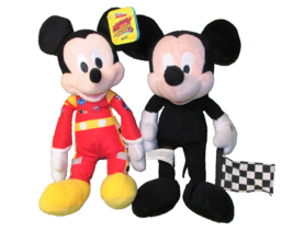 Mickey Roadster Racers Plush Set Of 2 Disney Stuffed Animal 10&quot; Dolls Flag Tag - £7.91 GBP