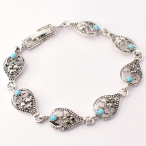 Blue Chalcedony Faceted Handmade Fashion Marcasite Bracelet Jewelry 7-8&quot; SA 1288 - £4.13 GBP