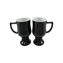 Vintage Black Pedestal Footed Irish Coffee Mugs Cups 6&quot; Tall Set of 2 - $12.86
