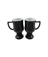 Vintage Black Pedestal Footed Irish Coffee Mugs Cups 6&quot; Tall Set of 2 - $240.25 MXN