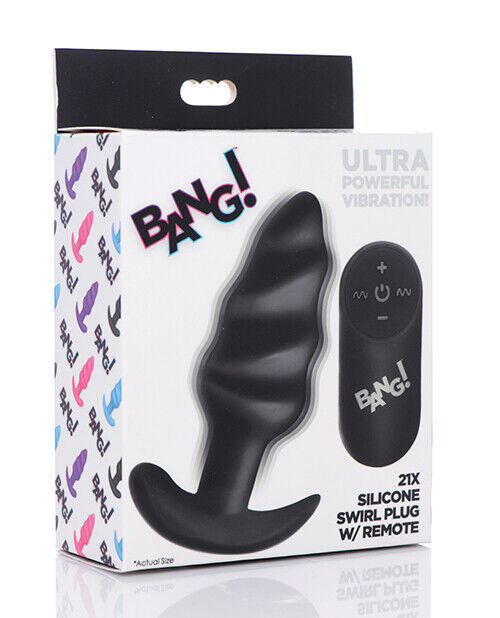 VIBRATING SILICONE SWIRL RECHARGEABLE BUTT PLUG WITH REMOTE CONTROL - $39.59