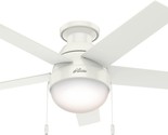 White 46&quot; Hunter Anslee Indoor Low Profile Ceiling Fan With Led Light An... - £132.88 GBP