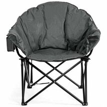 Folding Camping Moon Padded Chair with Carrying Bag-Gray - Color: Gray - $94.46