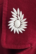 Vintage Signed CROWN TRIFARI Gold Tone WHITE MILK GLASS Navette Pin Brooch - $43.55