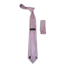 Mens Narrow Tie/Hankie Set Microfiber Silky Vito Rofolo VTR-98 Pink Dots image 2