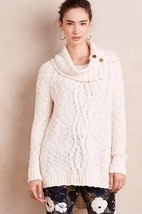 Anthropologie Turtleneck Cowl Sweater MEDIUM Cable Knit Moth Ivory Cream... - $18.99