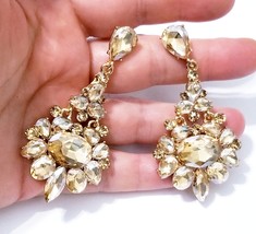 Topaz Gothic Chandelier Earrings, Prom Rhinestone Crystal Drop Earrings, Stateme - £27.65 GBP