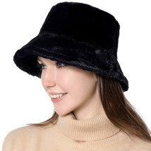 Women Winter Bucket Hat Warm Faux Fur Wool Cloche Hats Outdoor Foldable Fisherma - £25.57 GBP