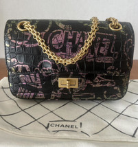 CHANEL Croc Embossed Calfskin Mini 2.55 Graffiti Reissue Flap Br GHW Pin... - £4,649.54 GBP