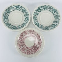 3 VTG Green Red Floral Syracuse China Restaurant Ware Saucers Plates Rox... - $16.61