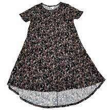 LuLaRoe Carly Swing Dress Sall Slinky Material Black w/ Red Floral - $26.28 CAD