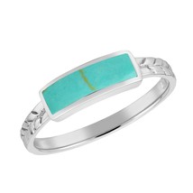 Exotic Nature Rectangular Bar Green Turquoise Sterling Silver Leaf Band Ring-8 - £13.71 GBP
