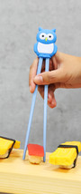 Sky Blue Night Owl Reusable Training Chopsticks Set With Silicone Helper... - £7.18 GBP