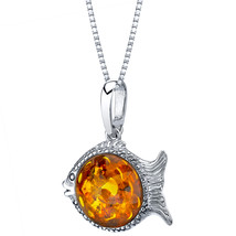Sterling Silver Baltic Amber Fish Pendant Necklace - £68.73 GBP