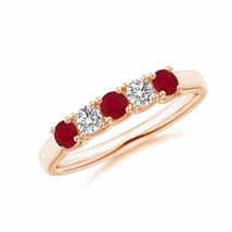 ANGARA Half Eternity Five Stone Ruby and Diamond Wedding Band in 14K Solid Gold - £630.47 GBP