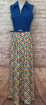 Full length 60s Sleeveless Dress Double Knit Polyester Plaid Vintage Siz... - £92.72 GBP