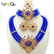 High quality Wedding African beads Jewelry Sets for women fashion Nigerian Gold  - £24.03 GBP