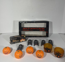 Vintage Halloween Blow Mold Jack O&#39;Lantern Pumpkin + 20 Light Set + Spid... - £23.01 GBP