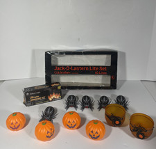 Vintage Halloween Blow Mold Jack O&#39;Lantern Pumpkin + 20 Light Set + Spiders RARE - £23.48 GBP